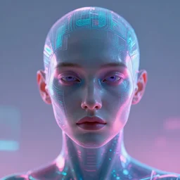 portrait of AI. sci fi. Vaporwave. Male face. Sentient digital human.