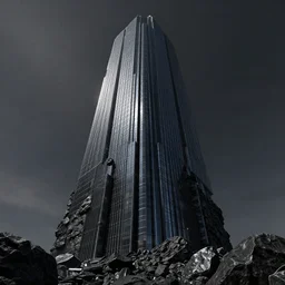 a dark glass skyscraper made of a black rock in hell, high resolution, highly detailed, digital painting, 3d render, ray tracing, 8k resolution