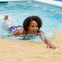 condoleezza rice swimming in a pool of rice.