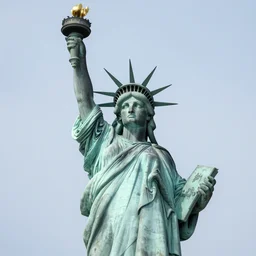 bronze sculpture of medusa, in the style of the statue of liberty, very long hair, professional photography, imposing