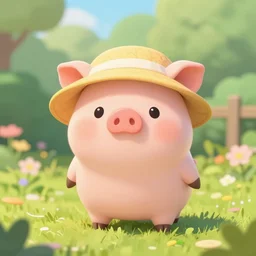 cute and adorable miniature piggy 🐖 wearing a cute hat on garden during a summer day, chibi, anime, highly detailed, digital painting, artstation, concept art, smooth, sharp focus, illustration, art by yee chong and sydney hanson and rossdraws and greg rutkowski