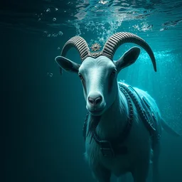 a cyberpunk king goat under water. digital painting, unreal engine, 8 k, volumetric lighting, contrast