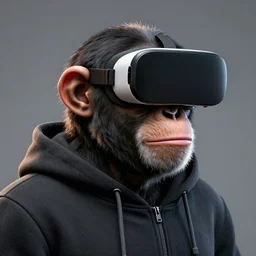 a portrait of a chimpanzee wearing a hoodie and vr googles, hyper realistic, rear lighting, rendered wtih zbrush, ultra - hd, 2 2 megapixels