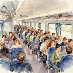 one million people in one train, artistic watercolour oil painting, 4 k, concept art