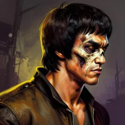 borderlands 3 !!! bruce lee ! cell shaded! scary head portrait of terminator bruce lee !  with side face skeleton terminator as Borderlands 3 concept art, llustration, postapocalyptic grunge, concept art by Laurie Greasley, highly detailed, sharp focus,alien, HQ, 4K ,art by Laurie Greasley