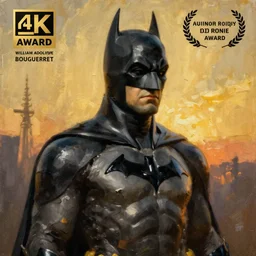 Painting of Batman. Art by william adolphe bouguereau. During golden hour. Extremely detailed. Beautiful. 4K. Award winning.