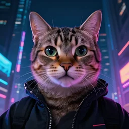 selfie of the last cat in the world cyberpunk style