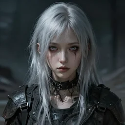 girl silver hair, post apocalyptic, realistic illustration by Yoji Shinkawa and Krenz Cushart, cinematic portrait