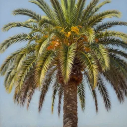beautiful aesthetic inspirational digital oil painting of a close - up palm tree, by greg rutkowski, ultra detailed, fine details, trending on artstation, volumetric light.