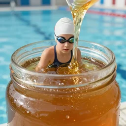 j - lo swimming in massive jar of honey