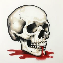 skull pouring out blood, primitive art, spray paint