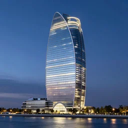 a beautiful very detailed rendering of mall building by cesar pelli, at night sea landscape, archdaily, wallpaper, highly detailed, trending on artstation.