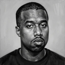 oil painting portrait of Kanye West, black and white, dramatic