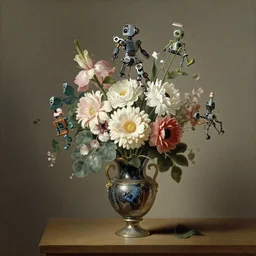 Vase of Flowers 1722 Jan van Huysum ,getty museum jan van huysum flowers but made of little robotic structures