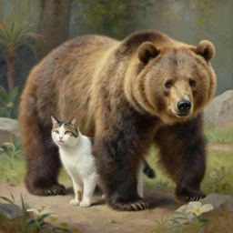 a half cat half bear hybrid at a zoo, highly detailed painting by gaston bussiere, craig mullins, j. c. leyendecker