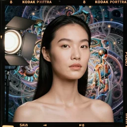 kodak portra, 8 k, prana, anatomy, studio light, fine art portrait photography, head neck shoulders, victo ngai, fashion photography, camille vivier, moebius, digital art, masterpiece, fractal pattern background, alex grey, fantastically beautiful, beksinski, dan mumford, simon stalenhag, artstation