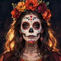Illustration of a sugar skull day of the dead girl, art by john harris