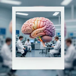 inside the brain, color polaroid photo of a brain growing lab with many engineers working inside a workshop where brains are manufactured, cerebral interior by moebius in the style of jean giraud, cortex, brain, brains, grey matter, anatomy