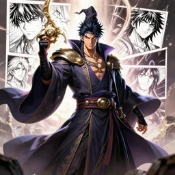 a powerful wizard, in manga style, 4K render, unreal engine 5, blender