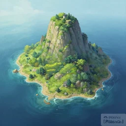 a painting of an island in the middle of a body of water, a detailed matte painting by shin yun - bok, pixiv contest winner, fantasy art, matte painting, pixiv, detailed painting