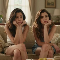 two beautiful housewives in the living room on a hot summer evening getting bored and finding ways to entertain themselves, gorgeous faces, thick lines, cinematic lighting, detailed photorealistic digital art
