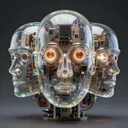 3 d portrait of the robot face made of translucent glass inside which are vintage electronic components lamp transistors, highly detailed, by wlop, tooth wu, greg rutkowski, alena aenami