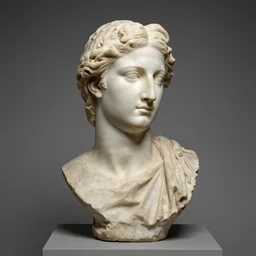 a decomposing statue, portrait, studio photo, museum