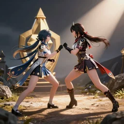 tifa fight with a genshin impact charater.