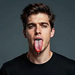 man with a tab of acid on his tounge, digital art by mad dog jones