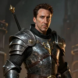 A fantasy comic book style portrait painting of as Nicolas Cage as a paladin, unreal 5, DAZ, hyperrealistic, octane render, RPG portrait, dynamic lighting