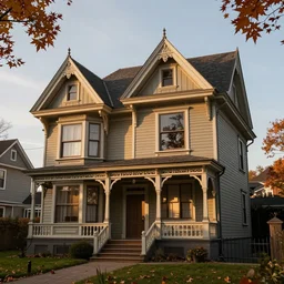 richly decorated Victorian house, beautiful, detailed wood, photorealistic, photorealism, the autumn light comes in through a window, diffuse light, octane render