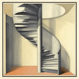 an art nouveau illustration of an axonometric view of a spiral staircase by theo van doesburg