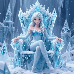 dove cameron as an ice princess sitting on her ice throne in her ice castle wearing a bikini, ice, frost, white beautiful hair, cold colours, digital art, illustration, concept art by jason chan