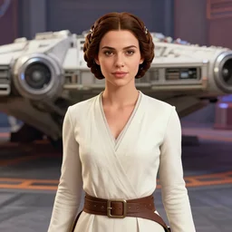 portrait of young princess leia on the millennium falcon, star wars, gta v, hyper realistic, glamorous pose, ambient lighting, concept art, intricate, hyper detailed, smooth, action, volumetric lighting, george lucas, arney fretag, ralph mcquarrie, octane