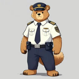 expressive stylized master furry artist digital line art colored shaded drawing full body portrait character study of the anthro male anthropomorphic bear fursona animal person wearing clothes airline pilot