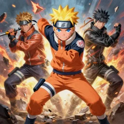 a highly detailed painting of naruto playing free fire and he loses