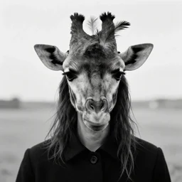 photographic portrait max ernst sad woman giraffe feathers face
