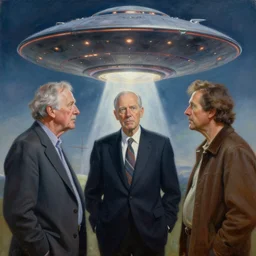 painting of paranormal, ufo, spiritual experiencer, charles abel corwin, frank lloyd wright, don ivan punchatz, highly detailed, hyper realism, sharp focus, spirituality