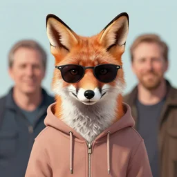 portrait of fox in hoodie in sunglasses, by greg hildebrandt and michael hutter
