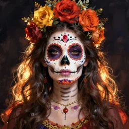 illustration of a sugar skull day of the dead girl, art by stephen bliss