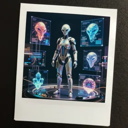 beauty, cybersuits in holograms of alien artifacts, electrical case display, total recall tech, ultrarealistic, dramatic lighting, electrical details, high details, 4k, 8k, best, accurate, photorealism, ultrarealistic, polaroid, beautiful lighting