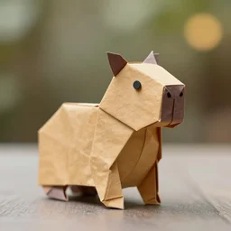 a capibara made from origami, photography 4k, f1.8 anamorphic, bokeh, 4k, Canon, Nikon