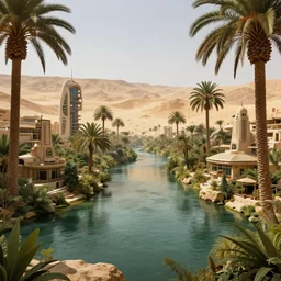 scifi utopian futuristic rainforest river city in the negev desert. Cinematic. Beautiful. Epic framing. 8k