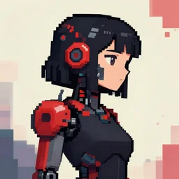 pixel art of a cyborg girl with black and red robotic parts, medium shot, asymmetrical, profile picture, Organic Painting, sunny day, Matte Painting, bold shapes, hard edges, street art, trending on artstation, by Huang Guangjian and Gil Elvgren and Sachin Teng