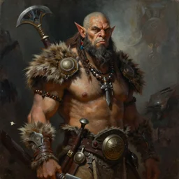 a beautiful portrait painting of a tribal half - orc barbarian, portrait fantasy art, darksun fantasy art, art by keith parkinson and greg rutkowski and tim hildebrandt