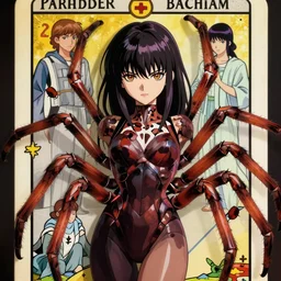drider maiden, arthropod girl, half spider half woman, beautiful face, semi realistic anime, fantasy anime, tarot card, art by Masamune Shirow, Ilya Kuvshinov, cinematic, 4K