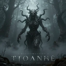 beautiful eerie gothic fog atmosphere horror poster with a sinister looking spawn, art direction by Zdizslaw Beksinski and Darius Zawadzki, Artgerm, Artstation trending; cinematic quality character render; low angle; ultra high quality model; production quality cinema model;