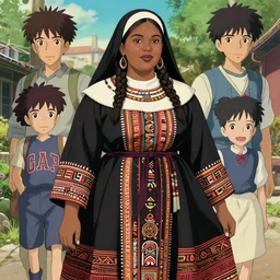 a beautiful! plus sized native women instagram model, brown skin, wearing elegant catholic school girl designer fashion with mayan pattern and native style, aztec street fashion, gapmoe yandere grimdark, trending on pixiv fanbox, painted by greg rutkowski makoto shinkai takashi takeuchi studio ghibli, akihiko yoshida