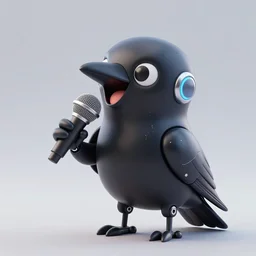 high quality 3 d render very cute cyborg crow! sings into microphone!!, cyberpunk highly detailed, unreal engine cinematic smooth, in the style of blade runner & detective pikachu, hannah yata charlie immer, moody light, low angle, uhd 8 k, sharp focus
