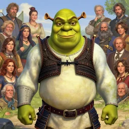 shrek as a samurai, looking at the viewer, in the style of Lilia Alvarado, Sophie Anderson, Mark Arian, Bob Byerley, Charlie Bowater, Mark Brooks, Steve Henderson, Justin Gerard, Arthur Hughes, Edward Robert Hughes, Mark Keathley, Victor Nizovtsev, Carlos Shwabe, Ross Tran, WLOP